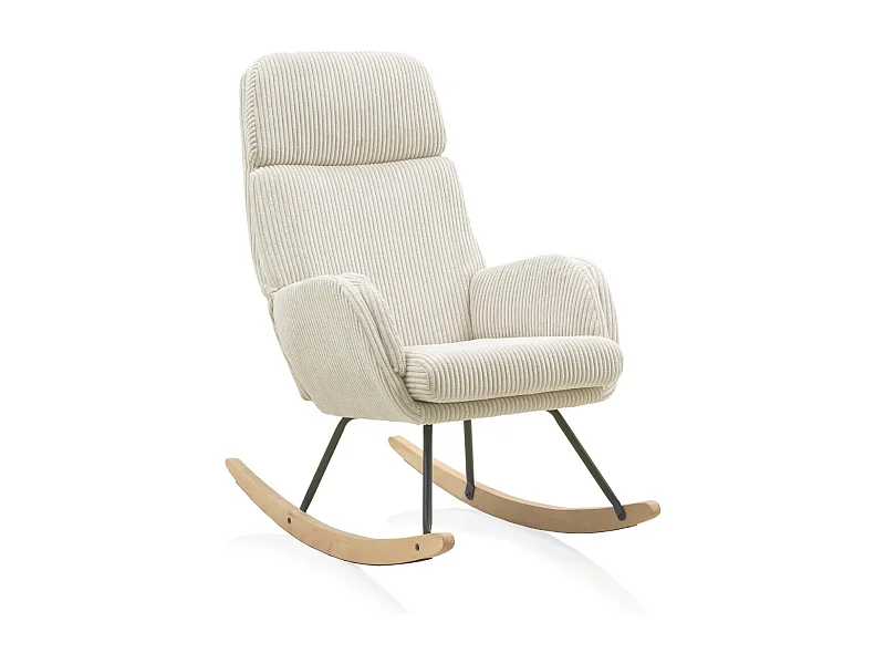 Chaise à bascule tapissée blanc, pieds en métal