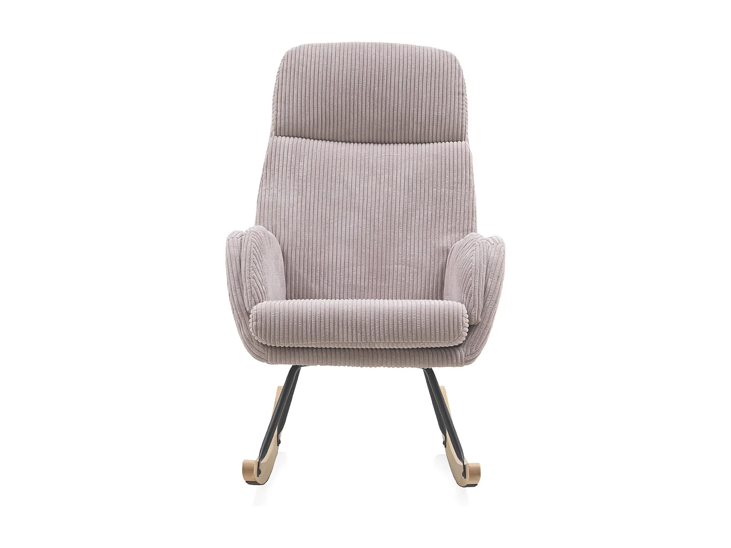 Lavendelroze schommelstoel, metalen poten en beukenhout