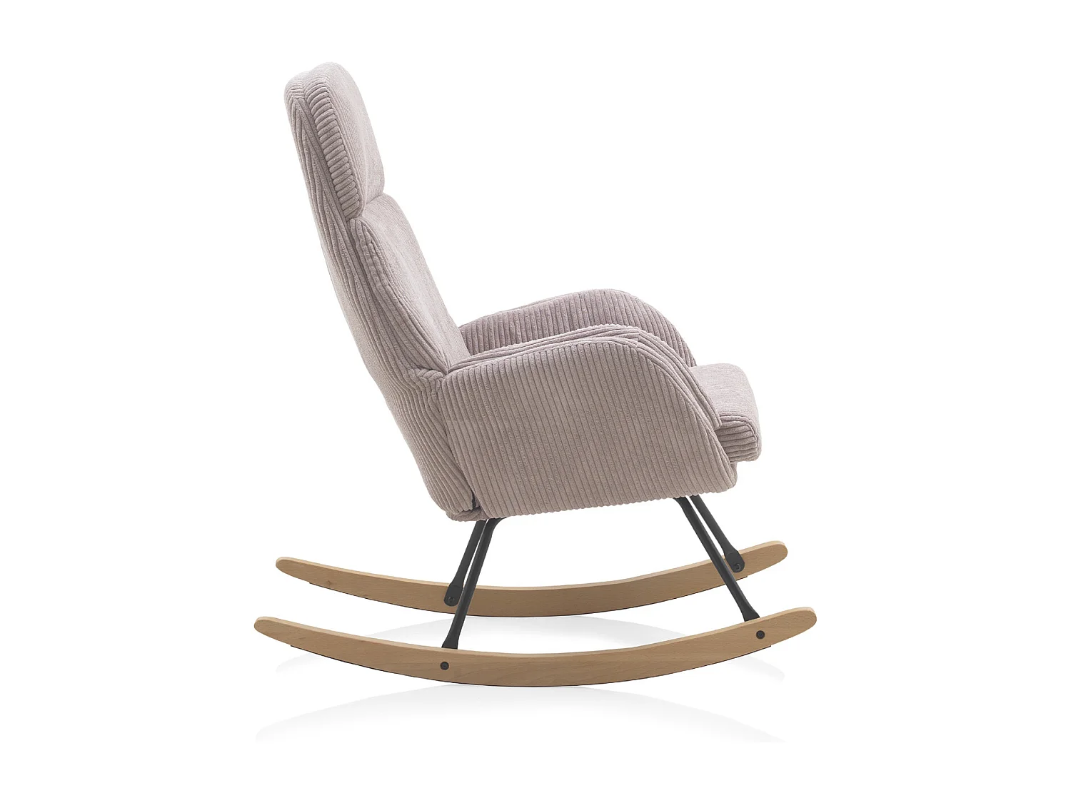 Lavendelroze schommelstoel, metalen poten en beukenhout