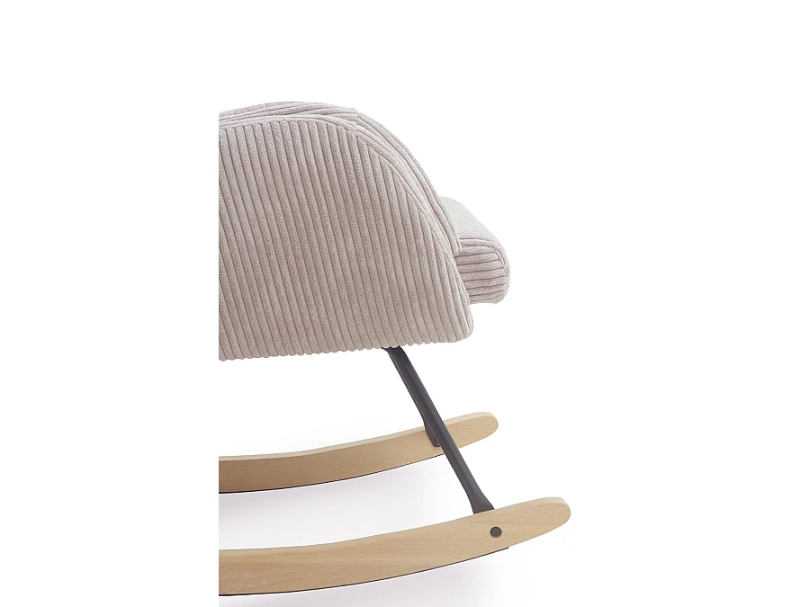 Lavendelroze schommelstoel, metalen poten en beukenhout