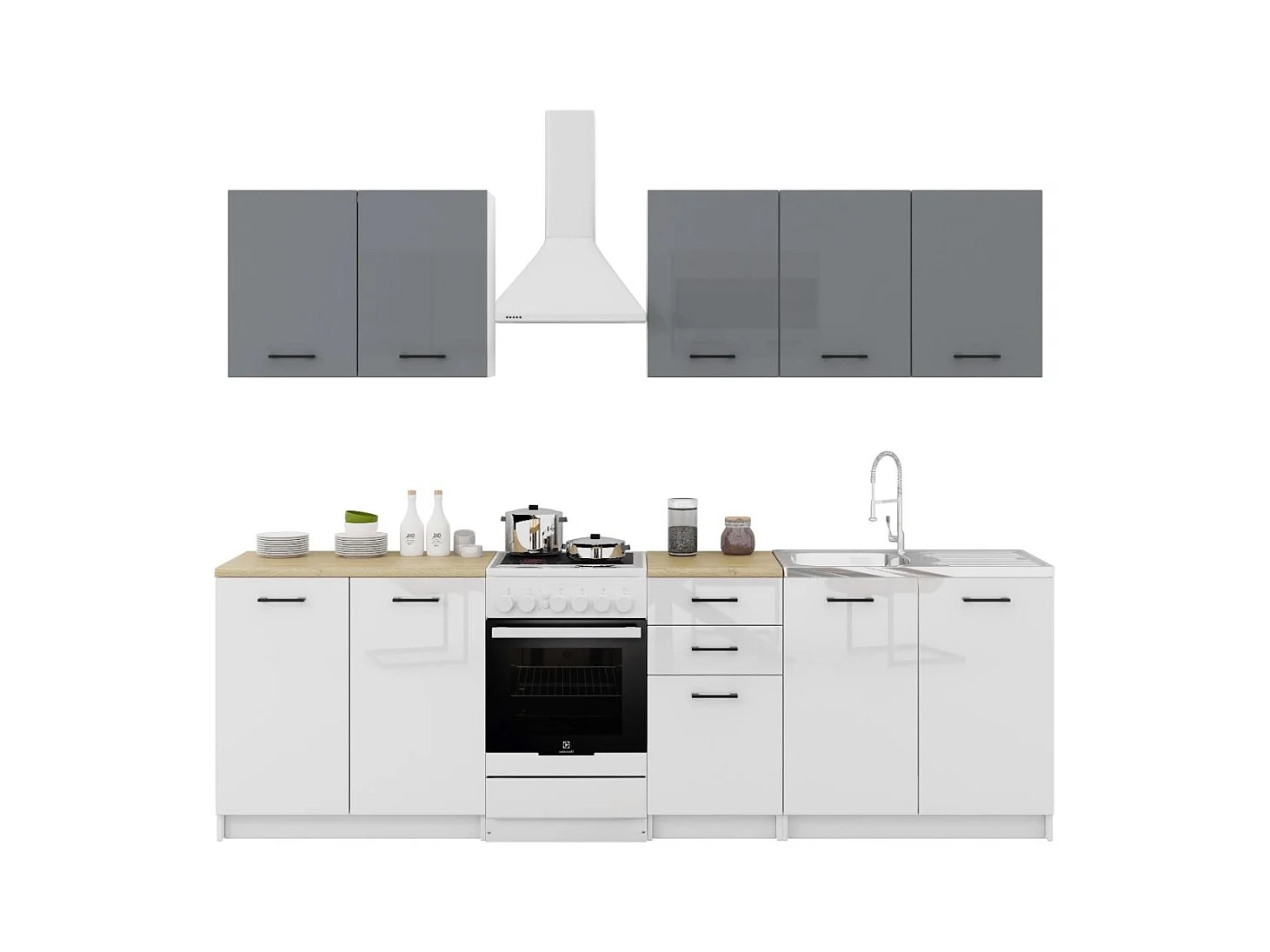 Cuisine Sanclar 6 éléments - haut gris bas blanc laqué en 2 metres
