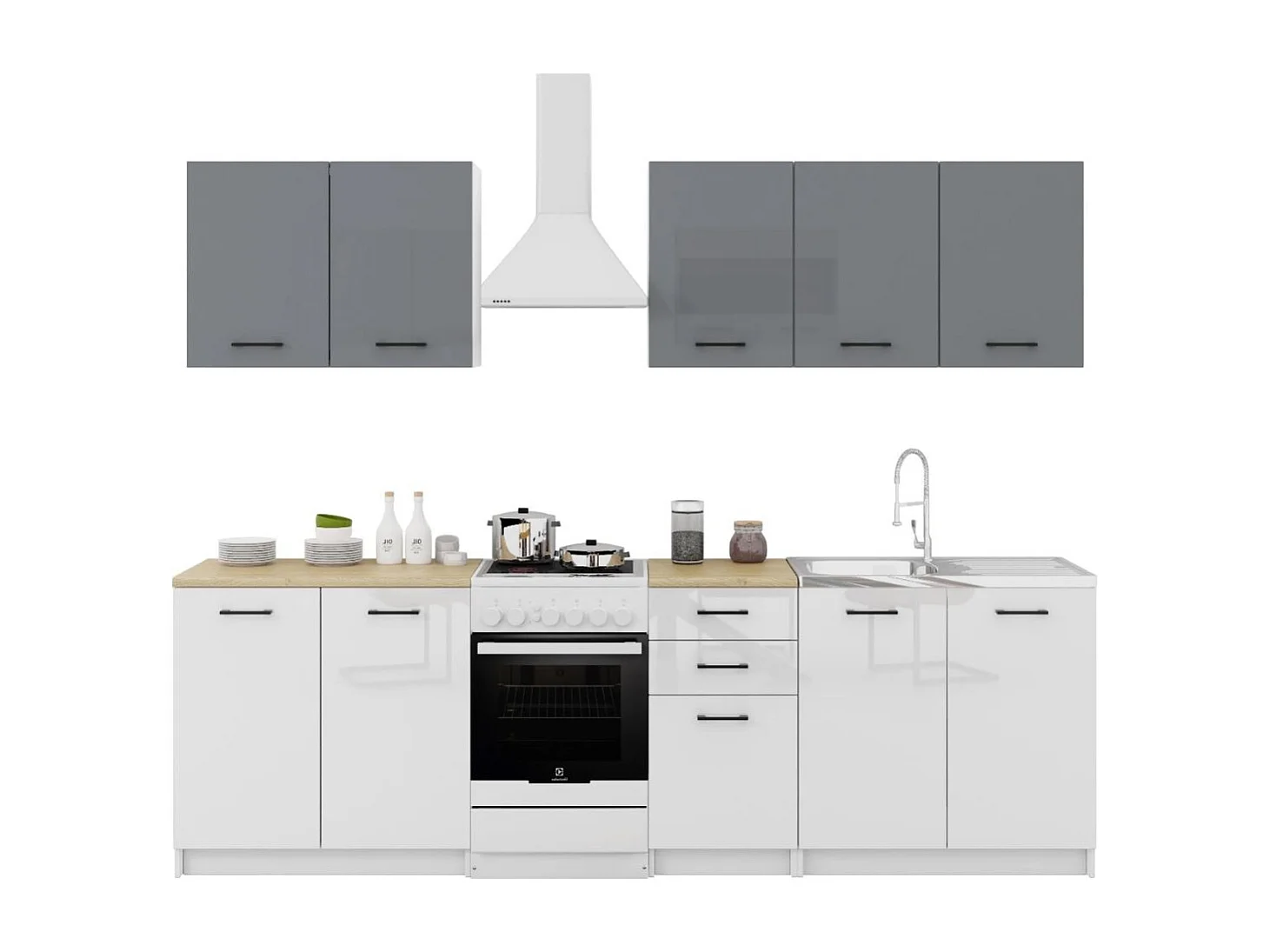 Cuisine Sanclar 6 éléments - haut gris bas blanc laqué en 2 metres