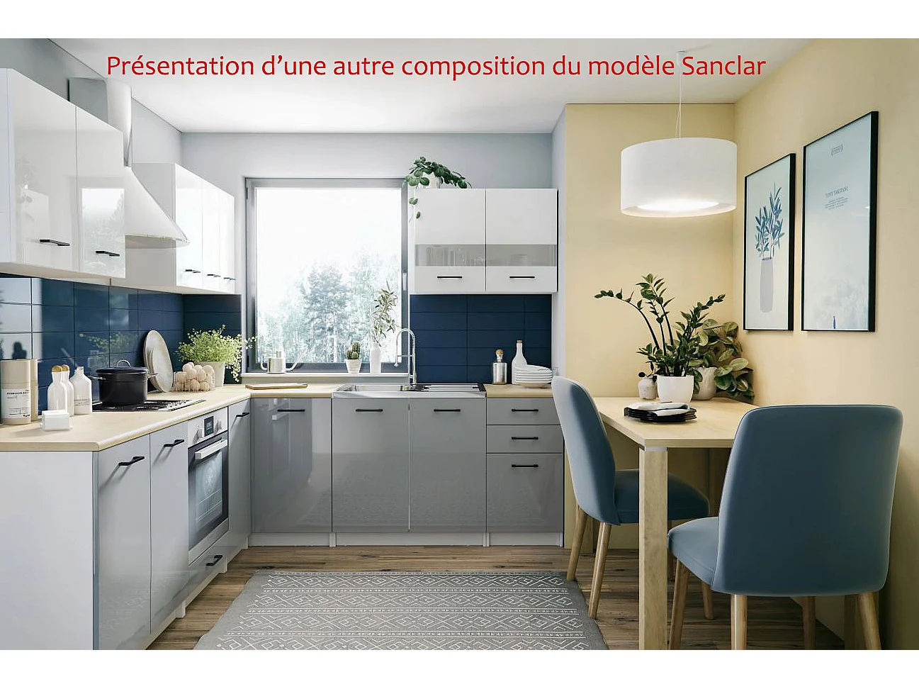 Cuisine Sanclar 6 éléments - haut blanc bas gris laqué en 2 metres