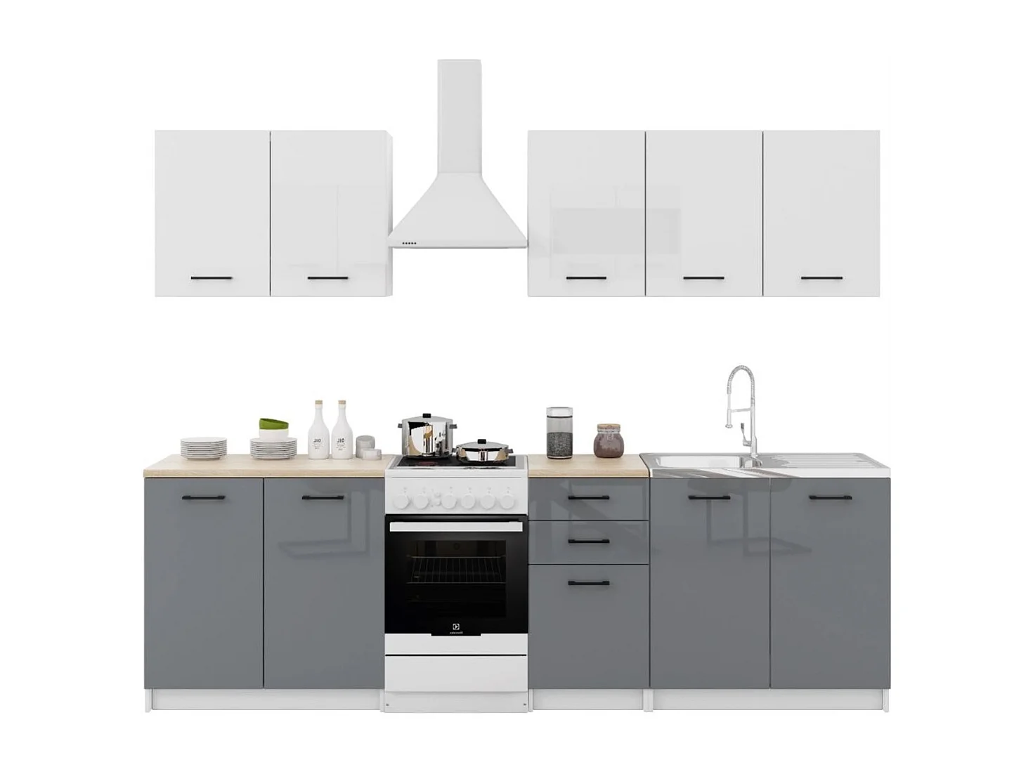 Cuisine Sanclar 6 éléments - haut blanc bas gris laqué en 2 metres