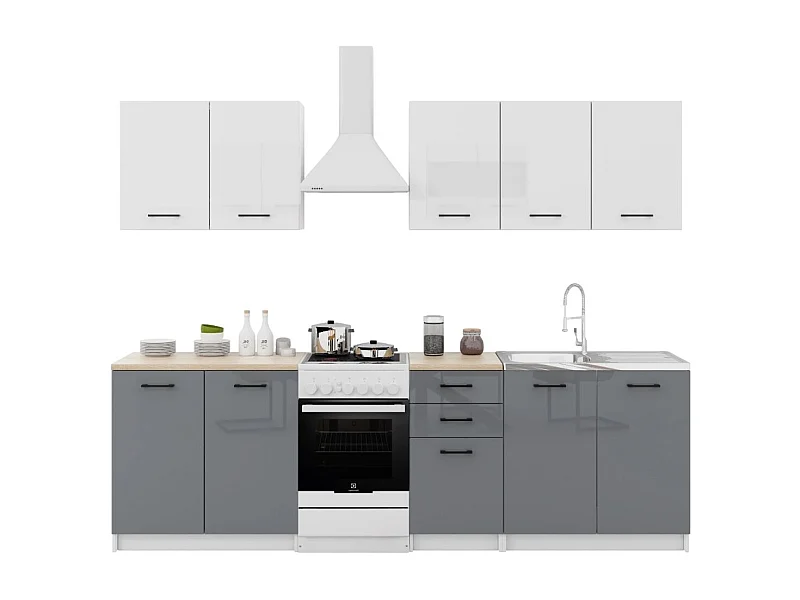 Cuisine Sanclar 6 éléments - haut blanc bas gris laqué en 2 metres