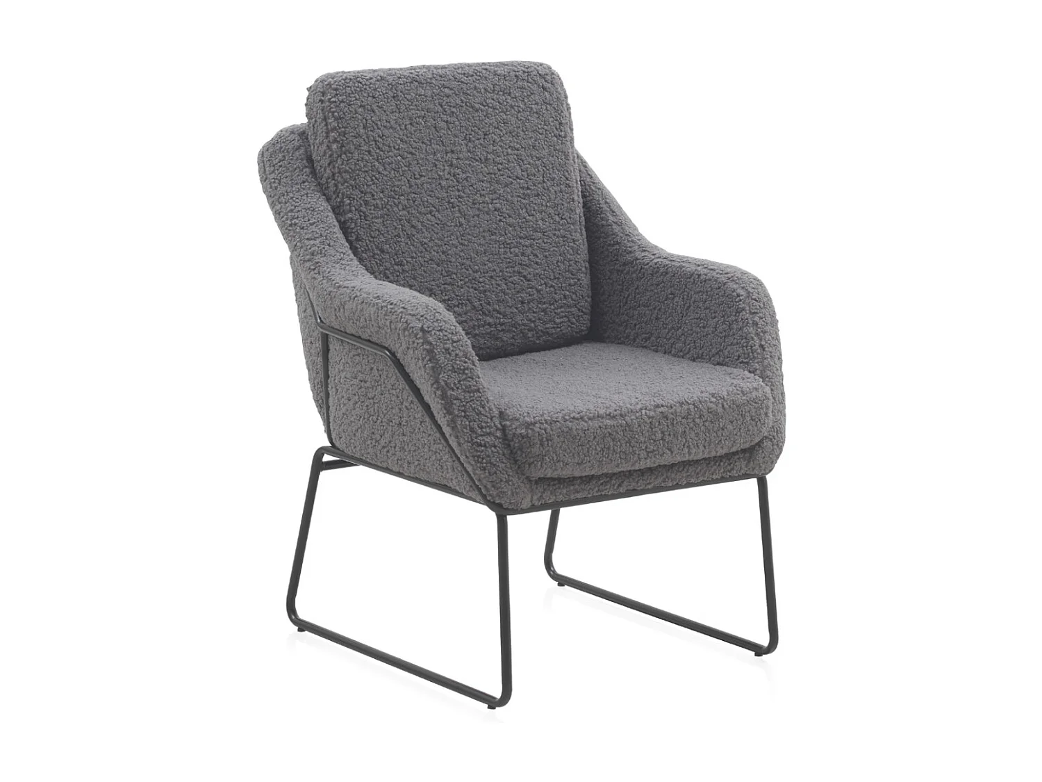 Fauteuil tapissé gris avec pieds en métal noir