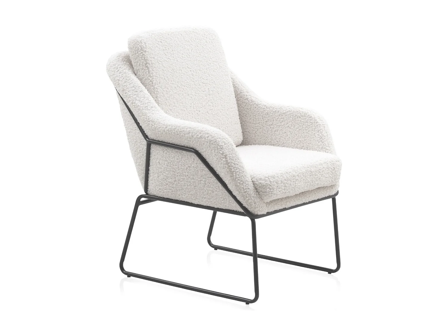 Cadeirão estofado branco com pernas metálicas pretas