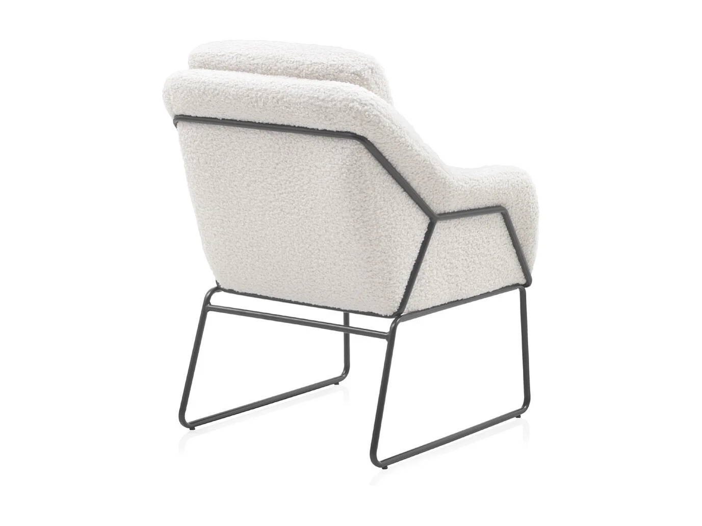 Cadeirão estofado branco com pernas metálicas pretas