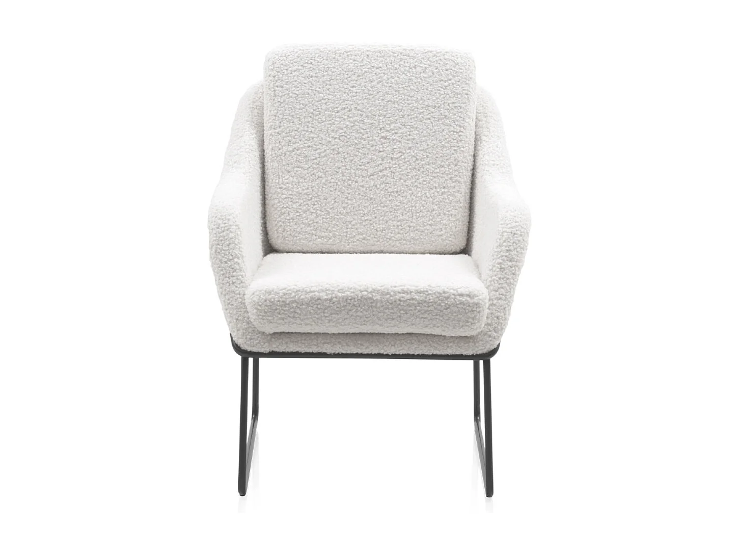 Sillón tapizado color blanco con patas metálicas negras