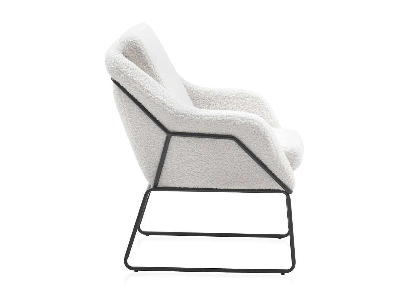 Sillón tapizado color blanco con patas metálicas negras