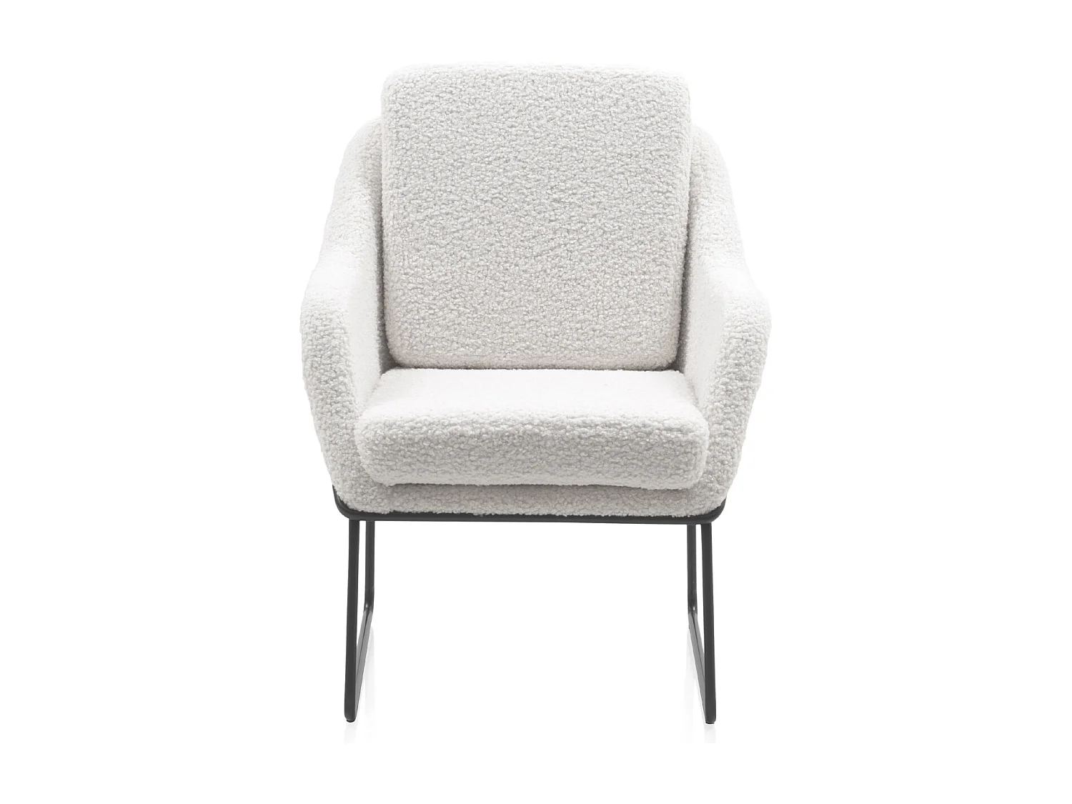 Fauteuil tapissé blanc, pieds en métal noir