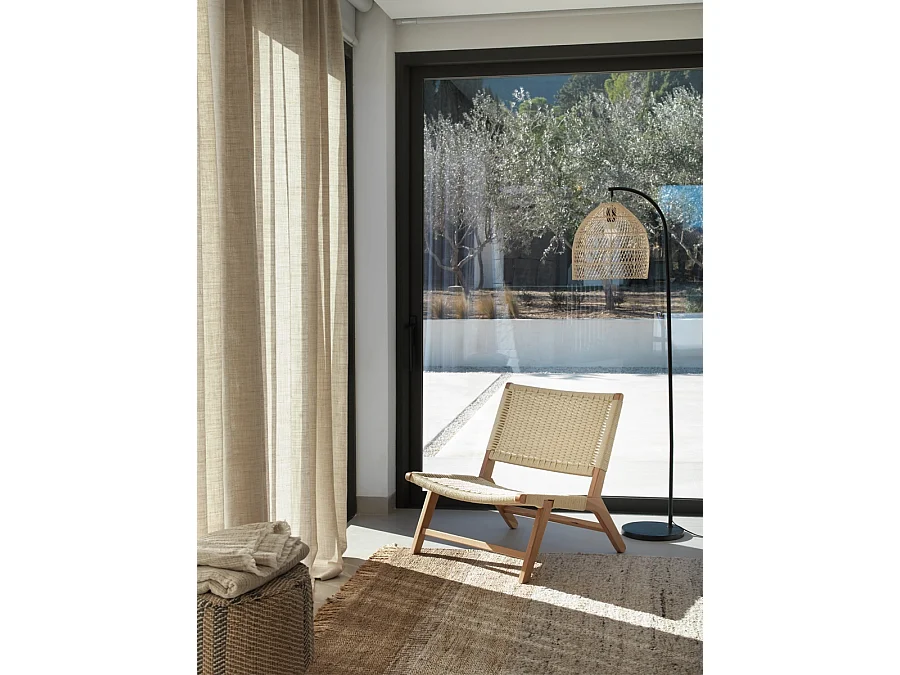 Beukenhouten fauteuil met gevlochten zitting en rugleuning