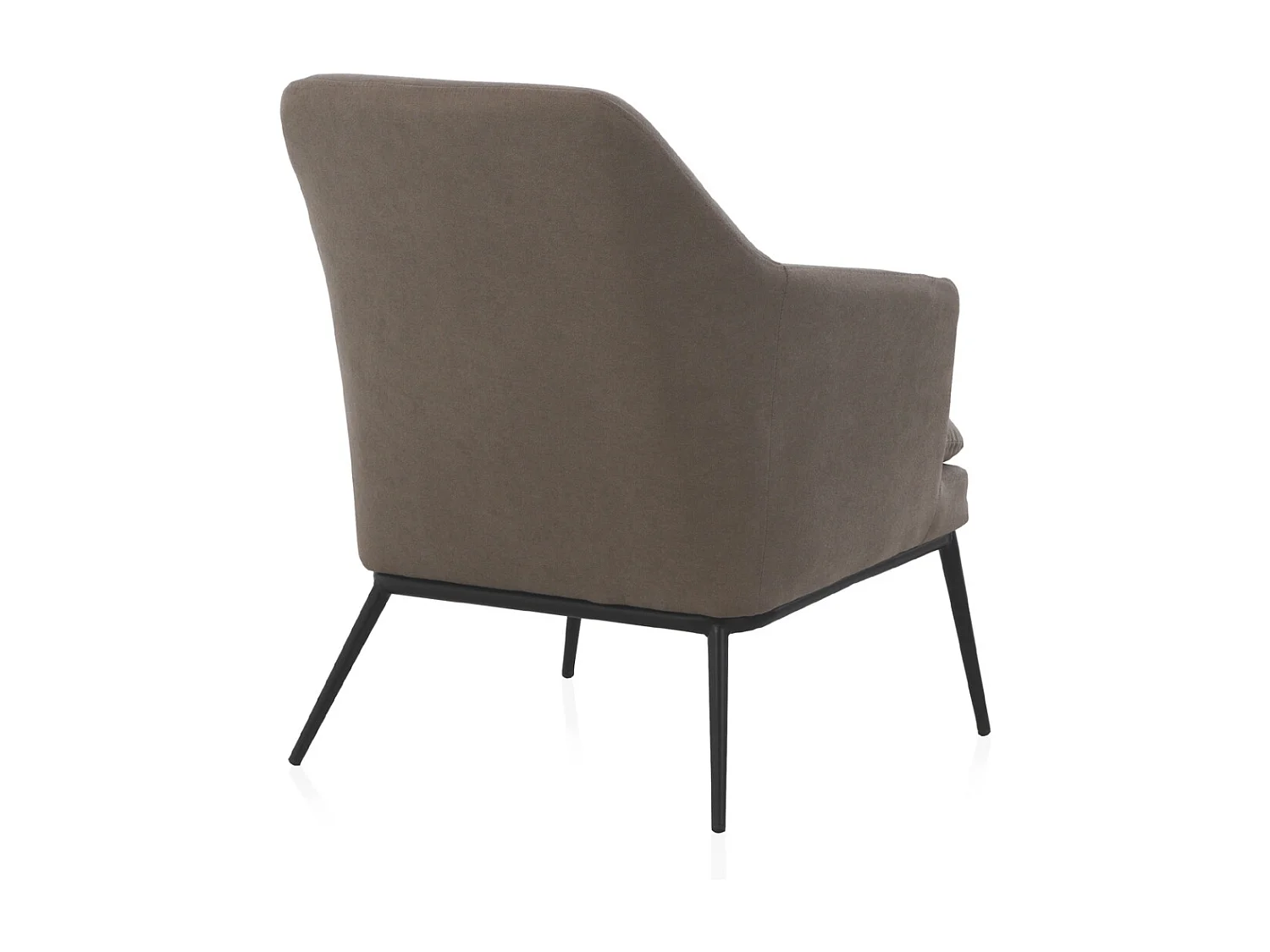 Poltrona imbottita color taupe con cuscino e gambe in metallo nero