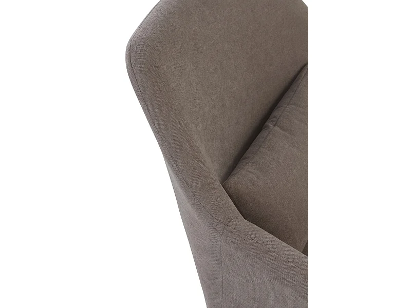 Sillón tapizado color topo con cojín y patas de metal negras