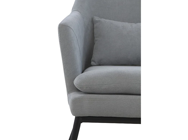 Perlgrau gepolsterter Sessel mit schwarz Metallkissen und Beinen