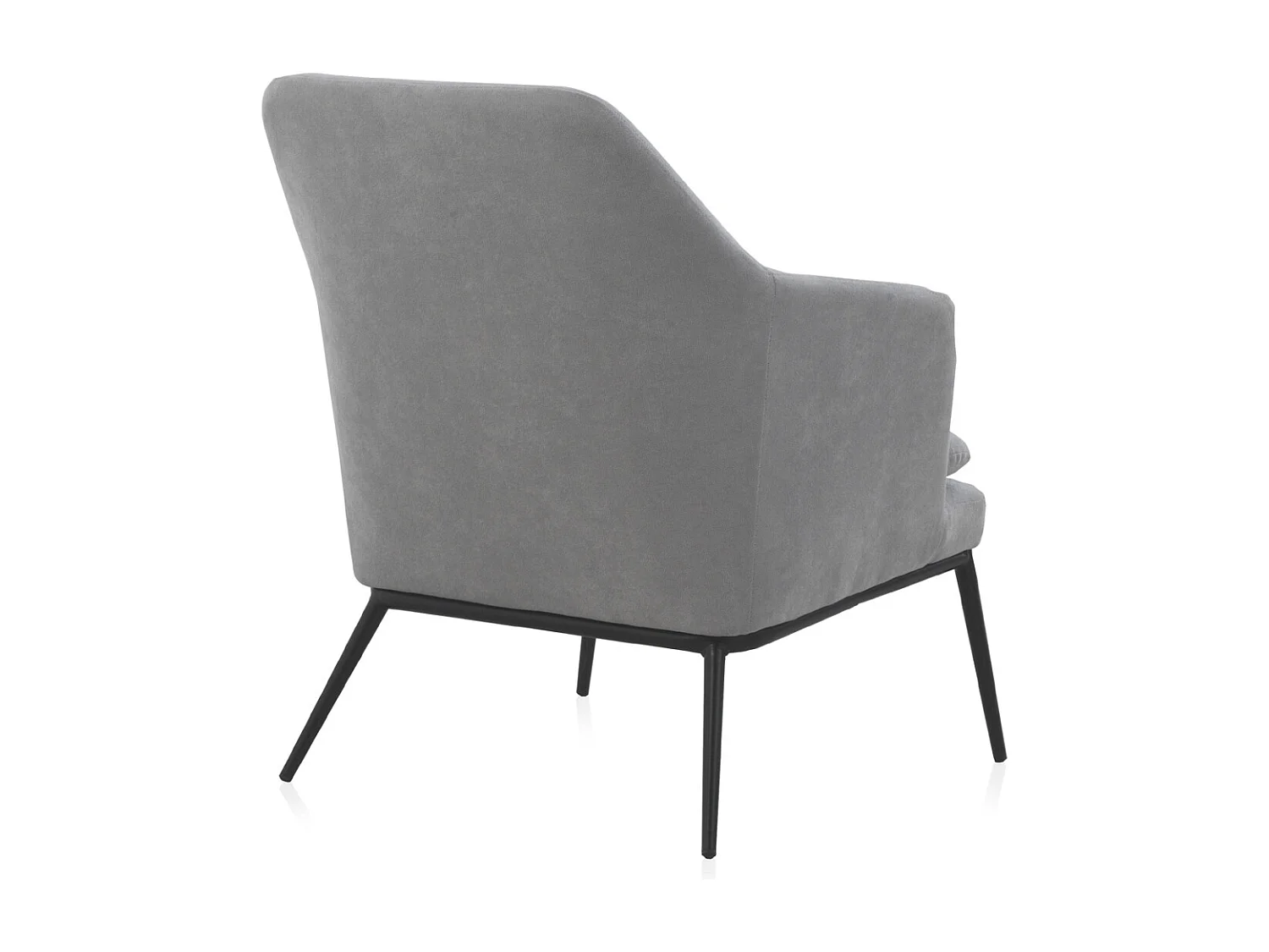 Fauteuil tapissé gris perle avec coussin et pieds en métal noir