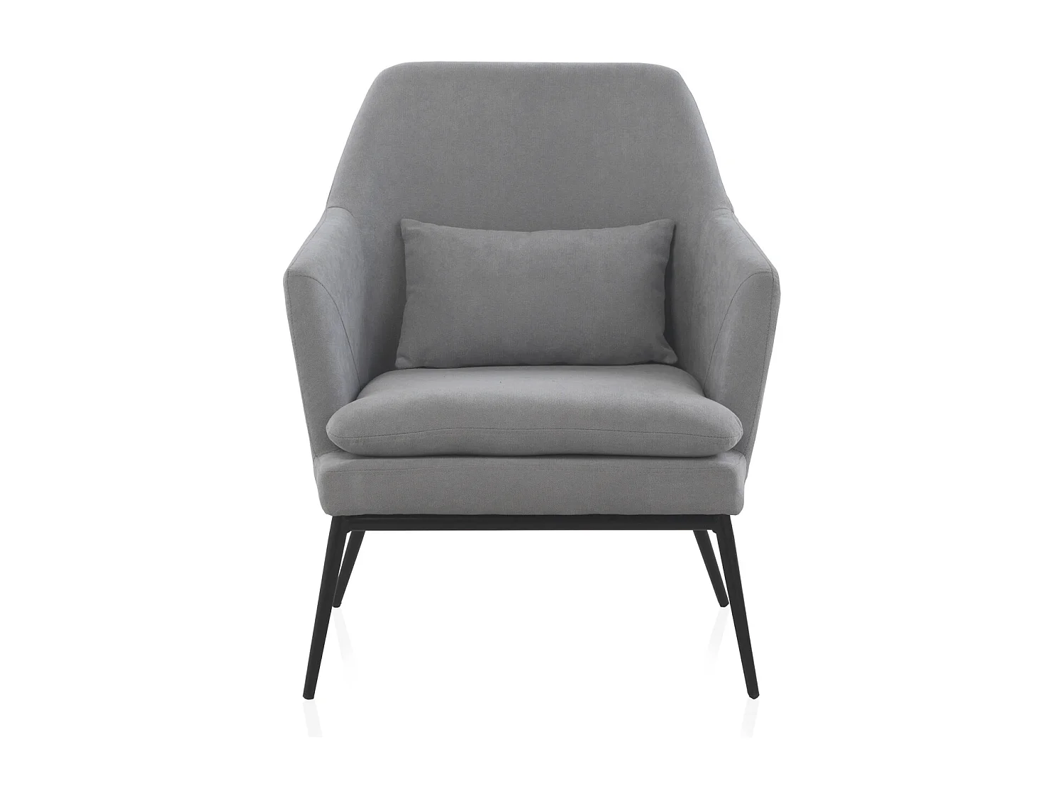 Perlgrau gepolsterter Sessel mit schwarz Metallkissen und Beinen