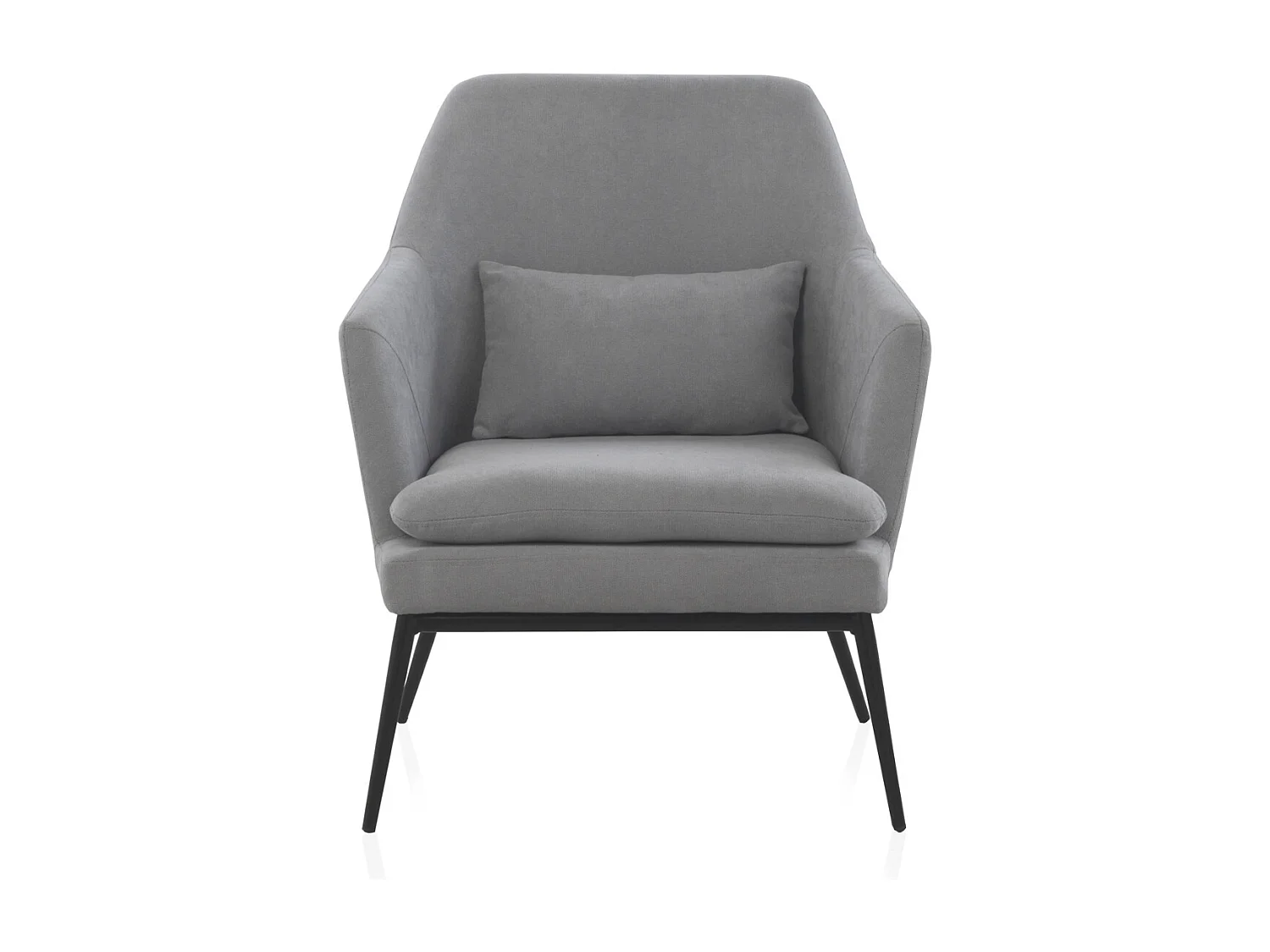 Perlgrau gepolsterter Sessel mit schwarz Metallkissen und Beinen