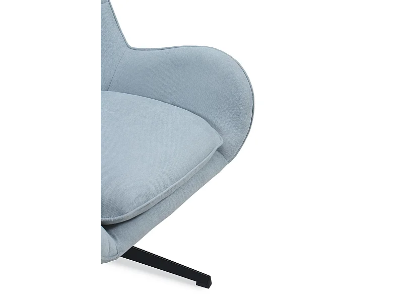 Drehsessel mit hellblau Polsterung und Metallbeine