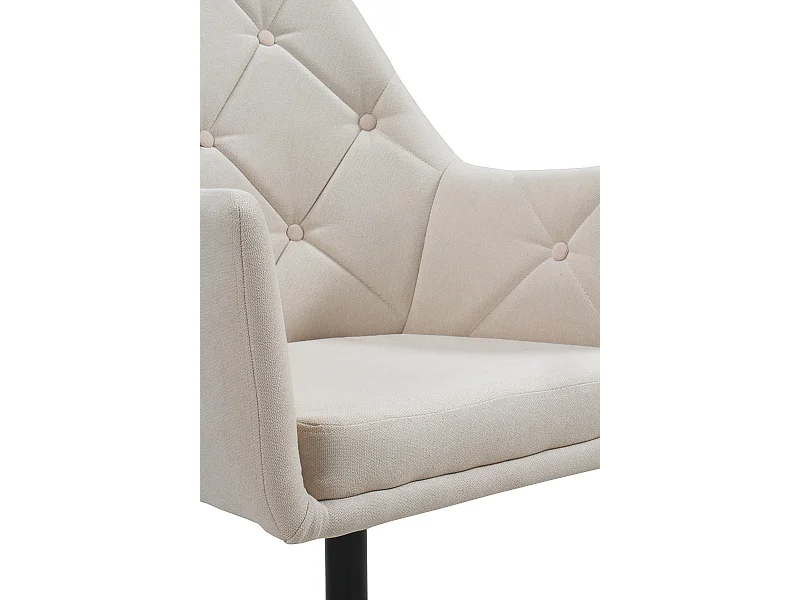 Poltrona girevole rivestita in color crema e gambe in metallo