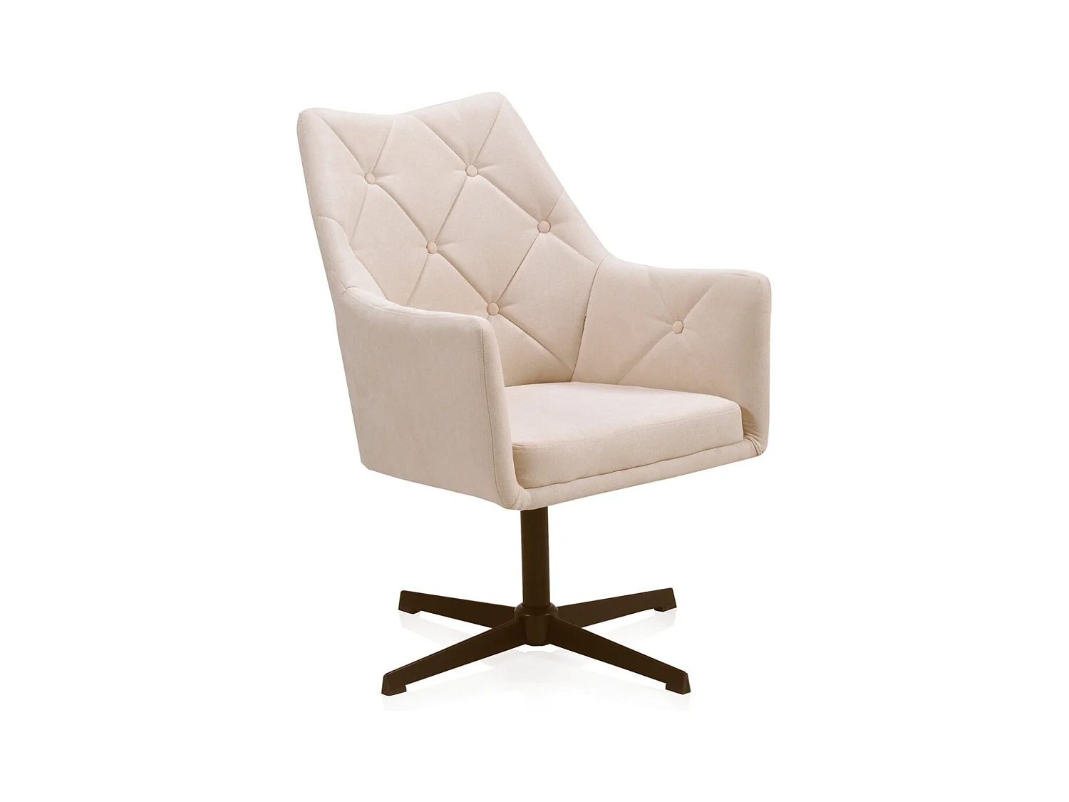 Fauteuil pivotant tapissé en crème et pieds en métal