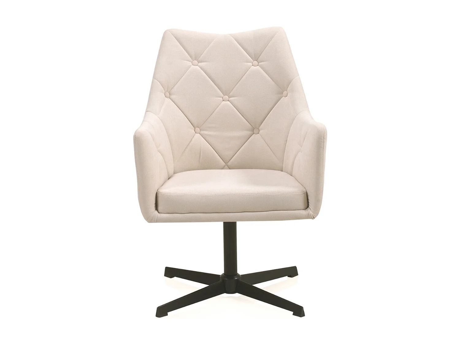 Cadeirão giratório estofado em creme com pernas metálicas