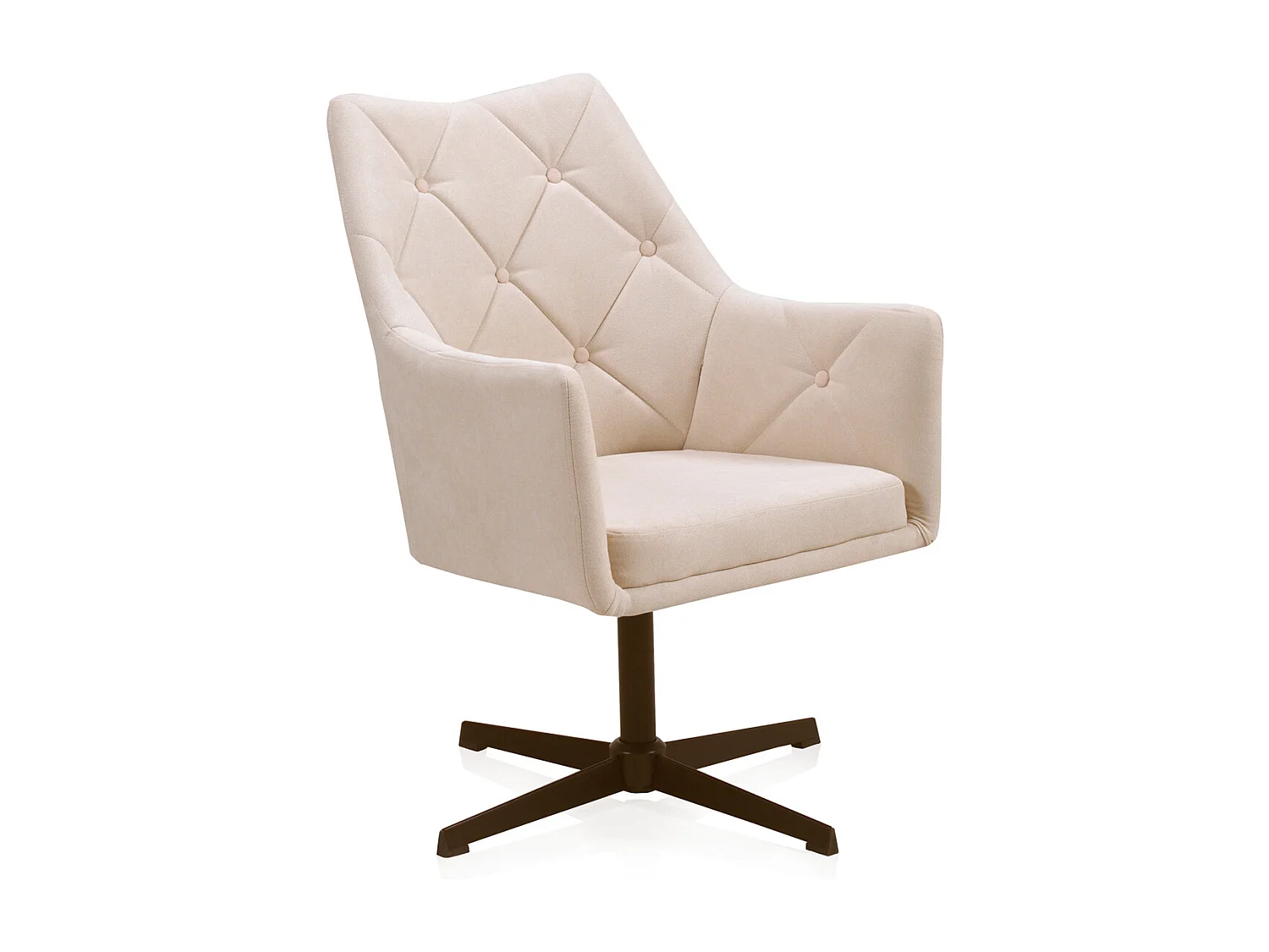 Draaifauteuil bekleed in crème met metalen poten