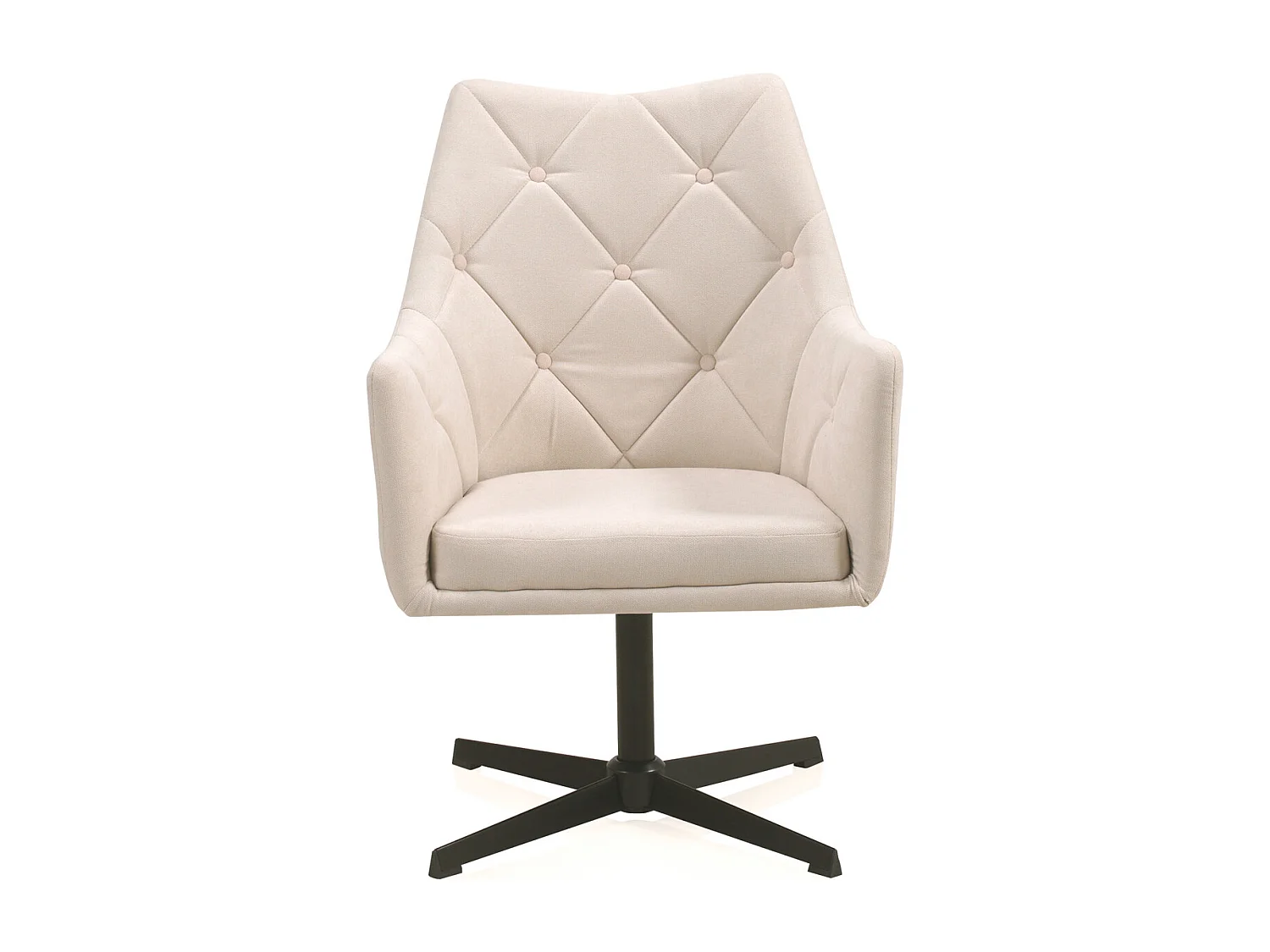 Draaifauteuil bekleed in crème met metalen poten