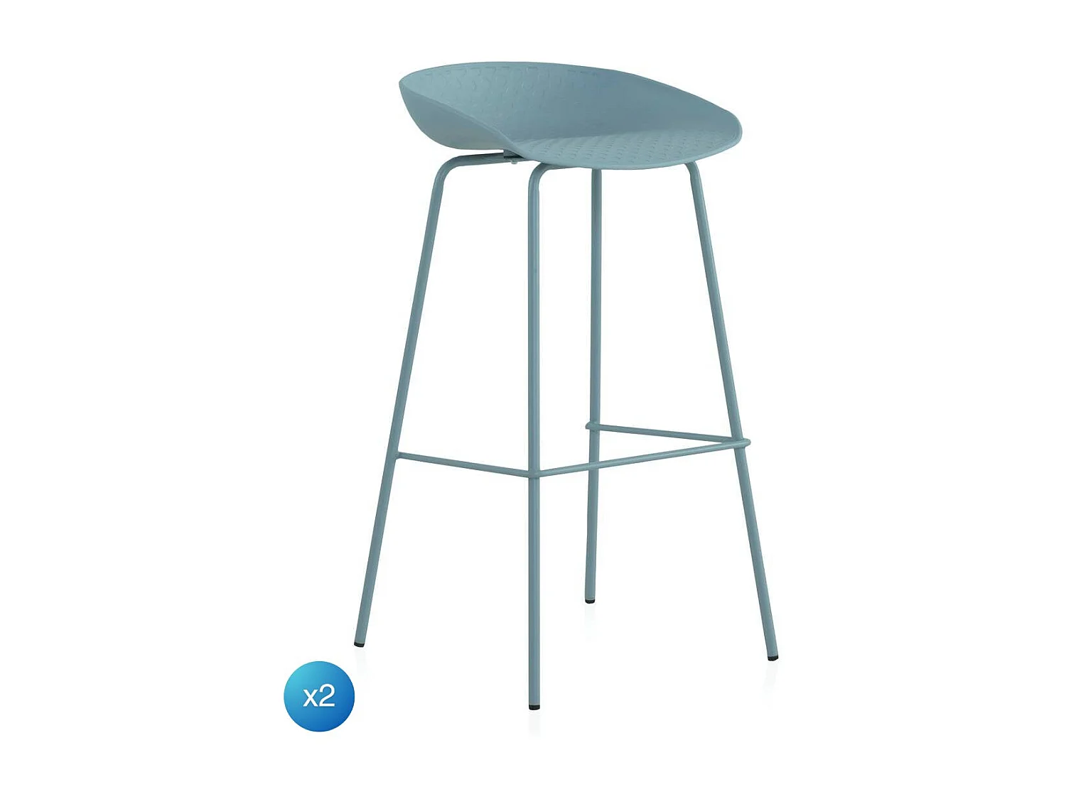 Lot de 2 tabourets en polypropylène bleu clair avec pieds en métal