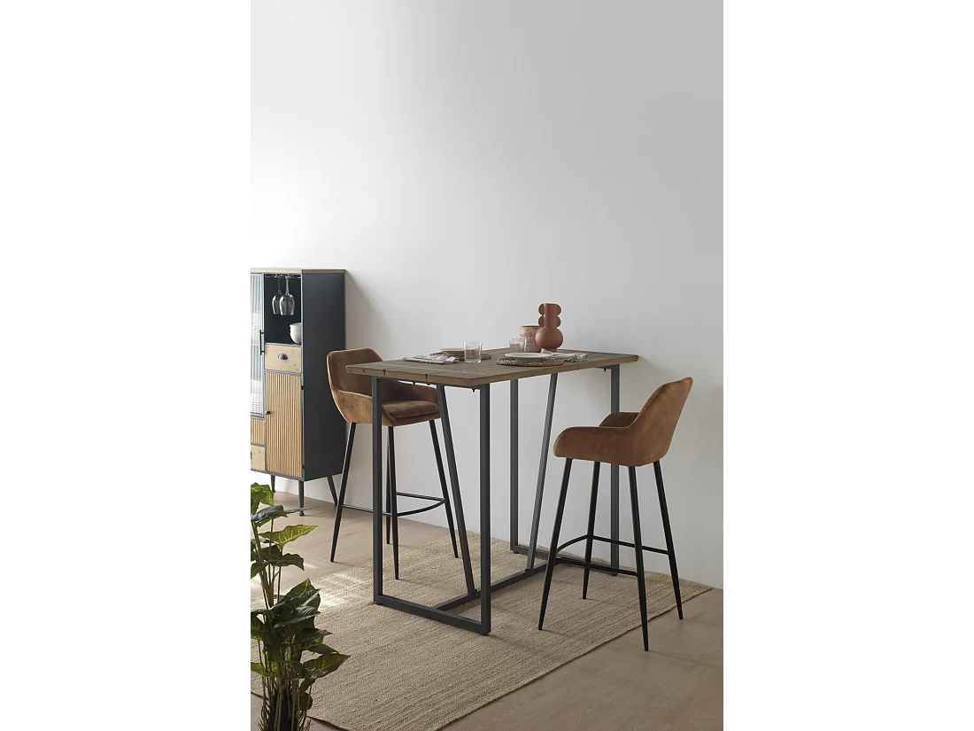 Lot de 2 tabourets rembourrés en marron avec pieds en métal noir