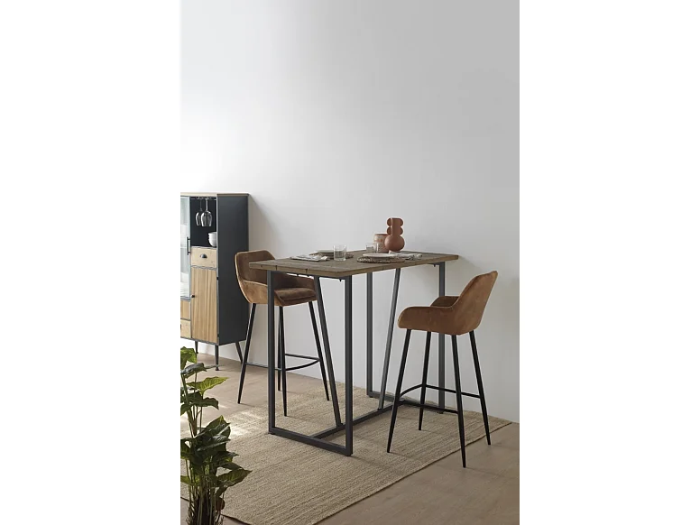 Lot de 2 tabourets rembourrés en marron avec pieds en métal noir