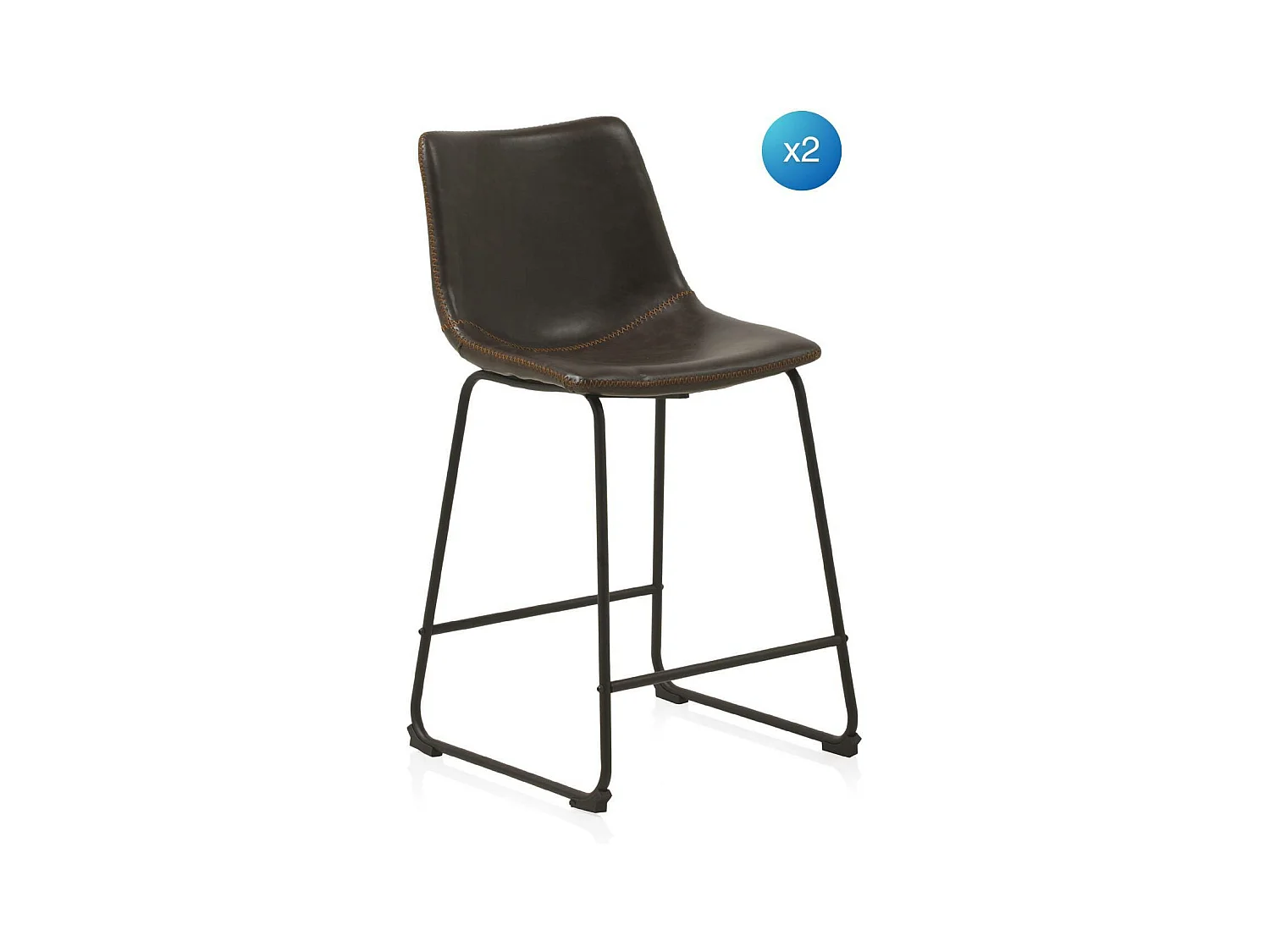 Lot de 2 tabourets rembourrés en marron avec pieds en métal noir