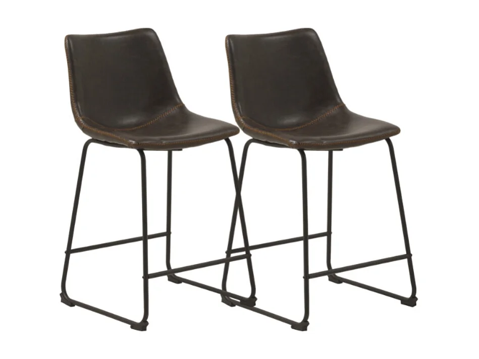 Lot de 2 tabourets rembourrés en marron avec pieds en métal noir