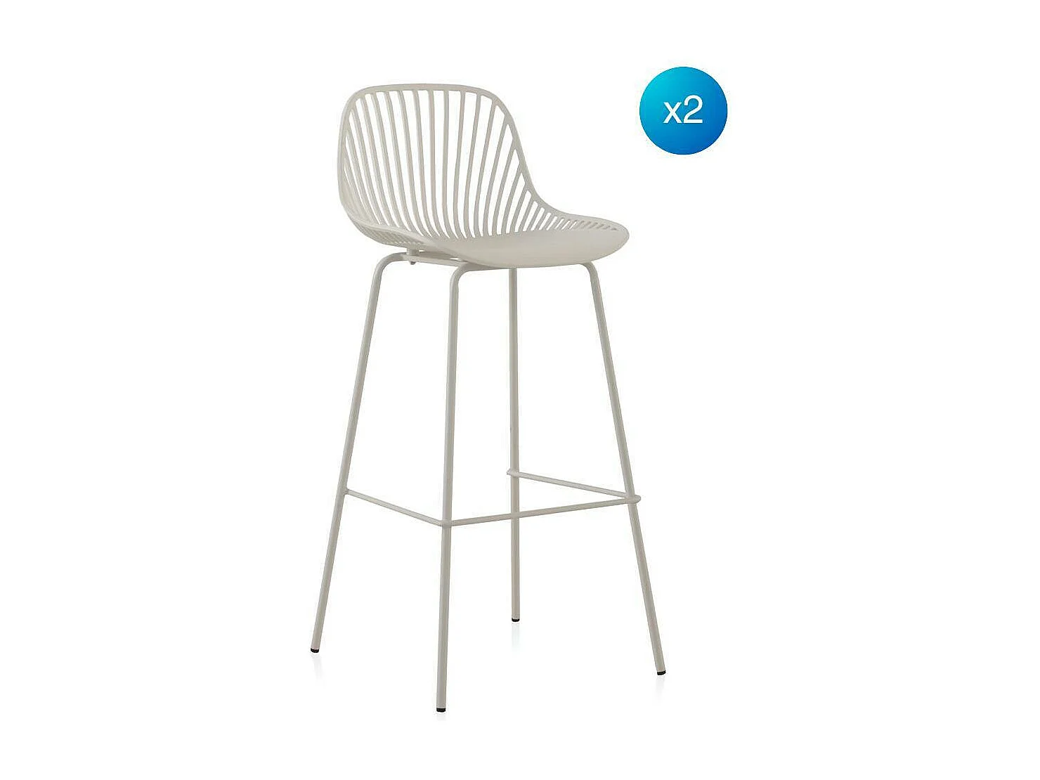 Lot de 2 tabourets en polypropylène blanc avec pieds en métal