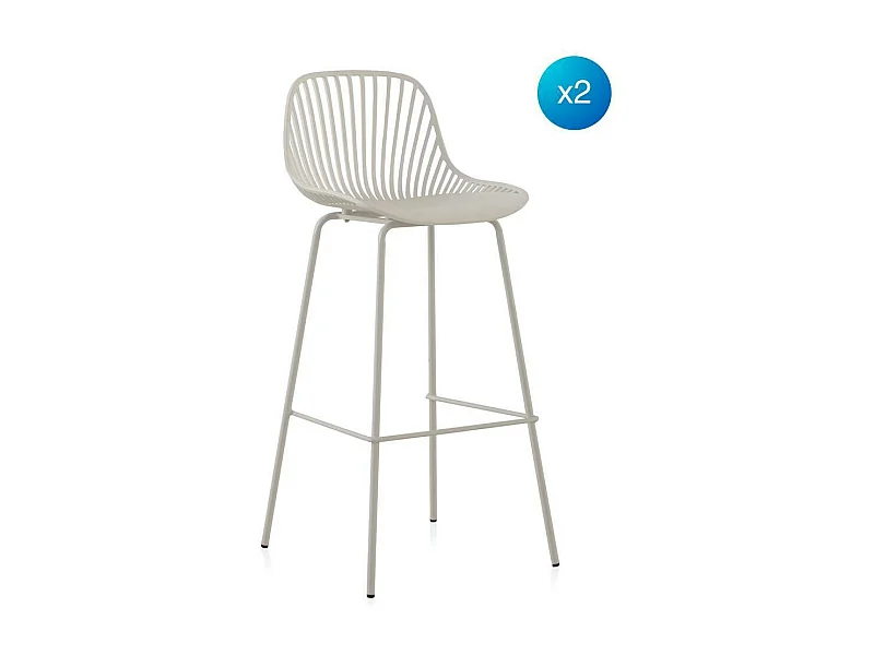 Lot de 2 tabourets en polypropylène blanc avec pieds en métal