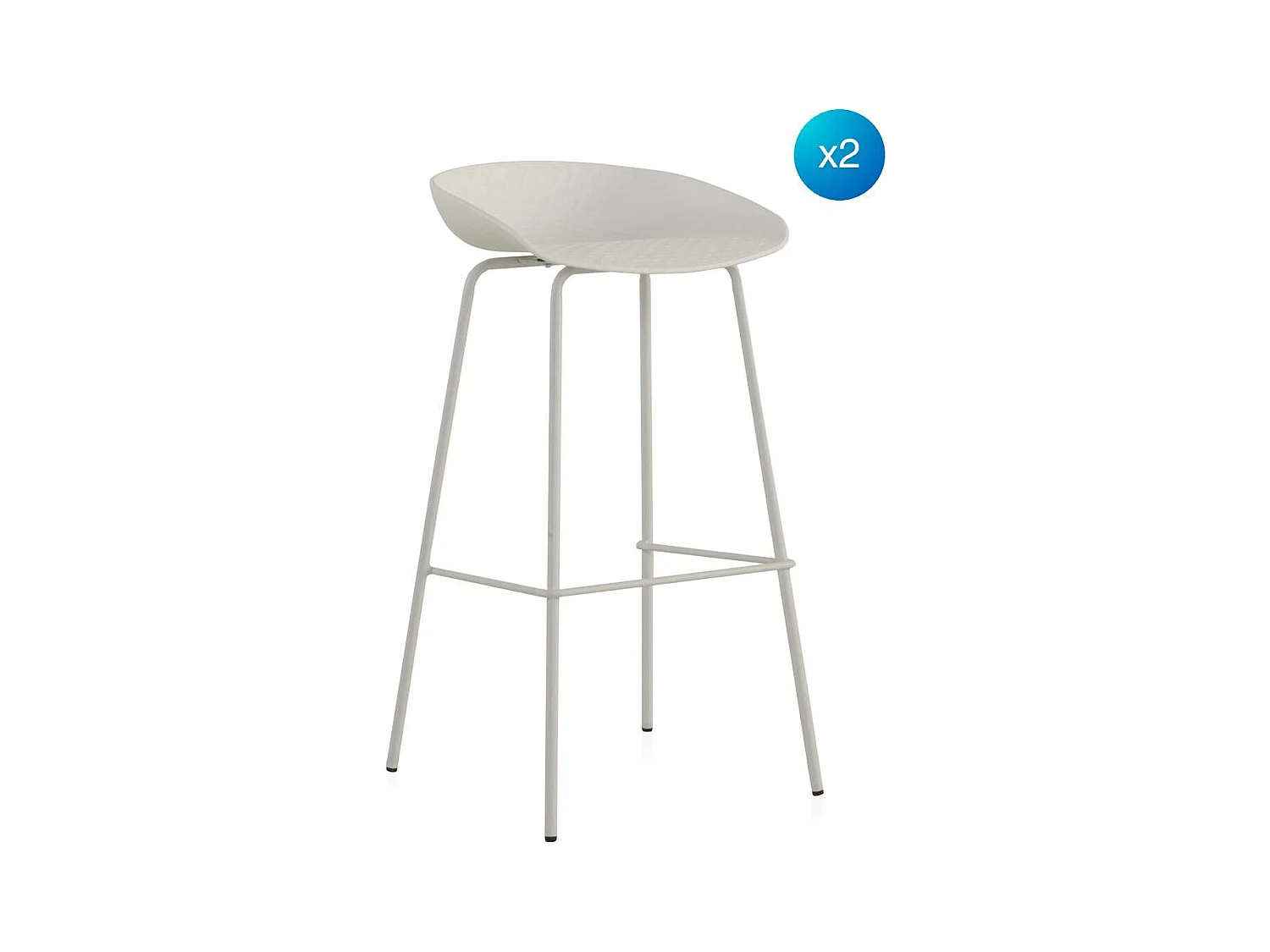 Lot de 2 tabourets en polypropylène blanc avec pieds en métal