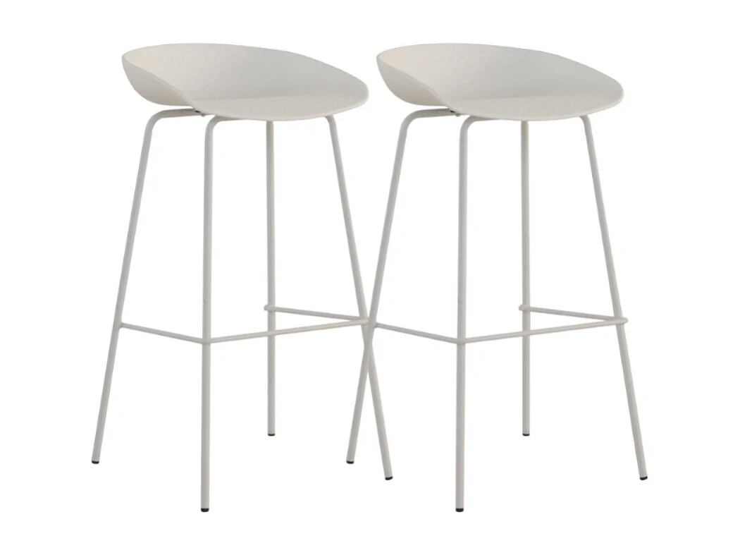 Conjunto de 2 bancos em polipropileno branco com pernas metálicas