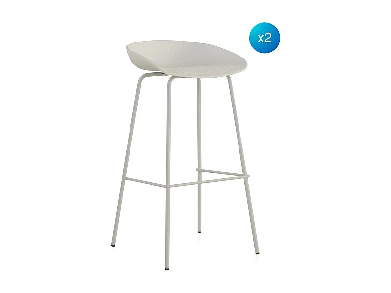 Lot de 2 tabourets en polypropylène blanc avec pieds en métal