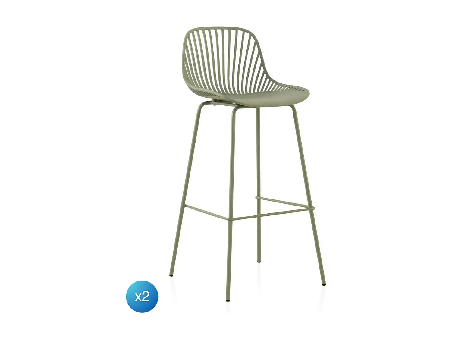 Set van 2 pistachekleurige polypropyleen krukken met metalen poten