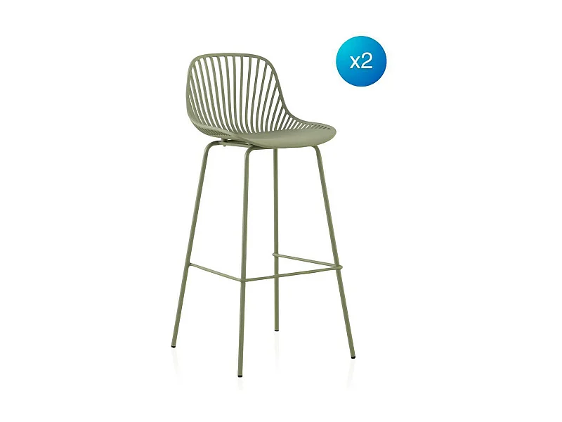 Lot de 2 tabourets en polypropylène pistache avec pieds en métal