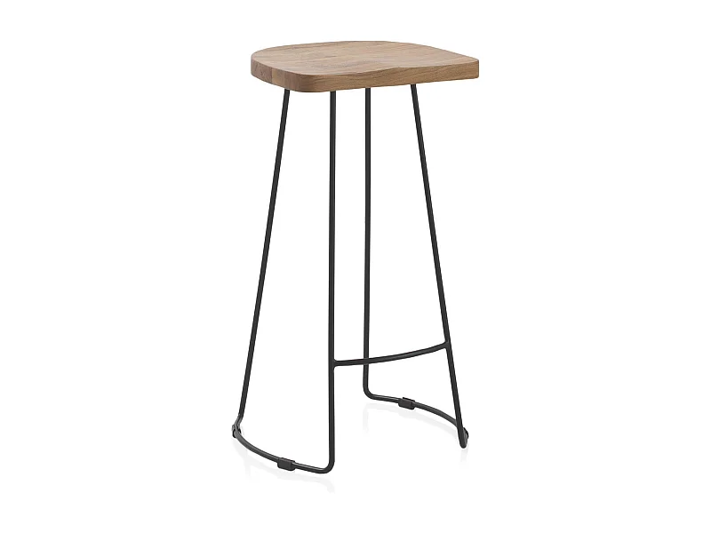 Hocker aus Akazienholz mit schwarzen Metallbeinen