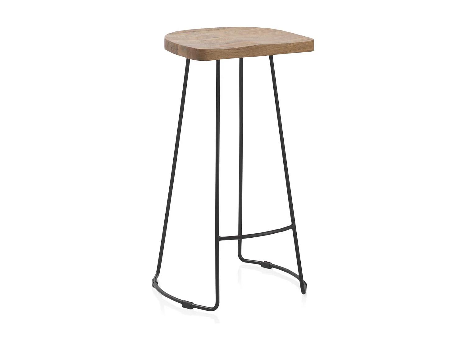 Hocker aus Akazienholz mit schwarzen Metallbeinen