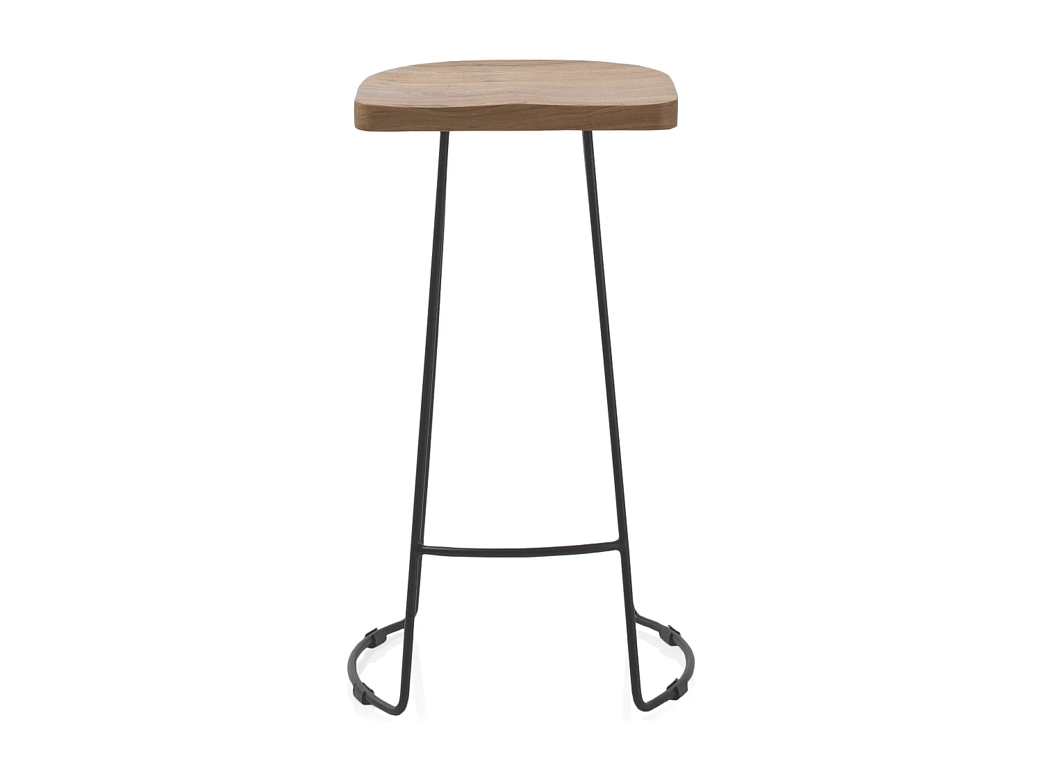 Hocker aus Akazienholz mit schwarzen Metallbeinen