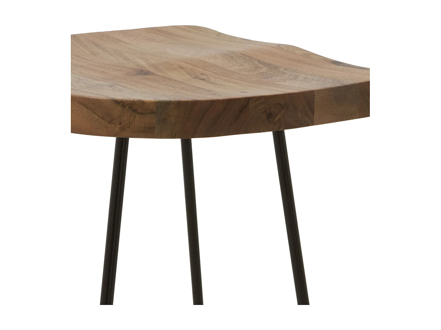 Kruk van acaciahout met zwarte metalen poten