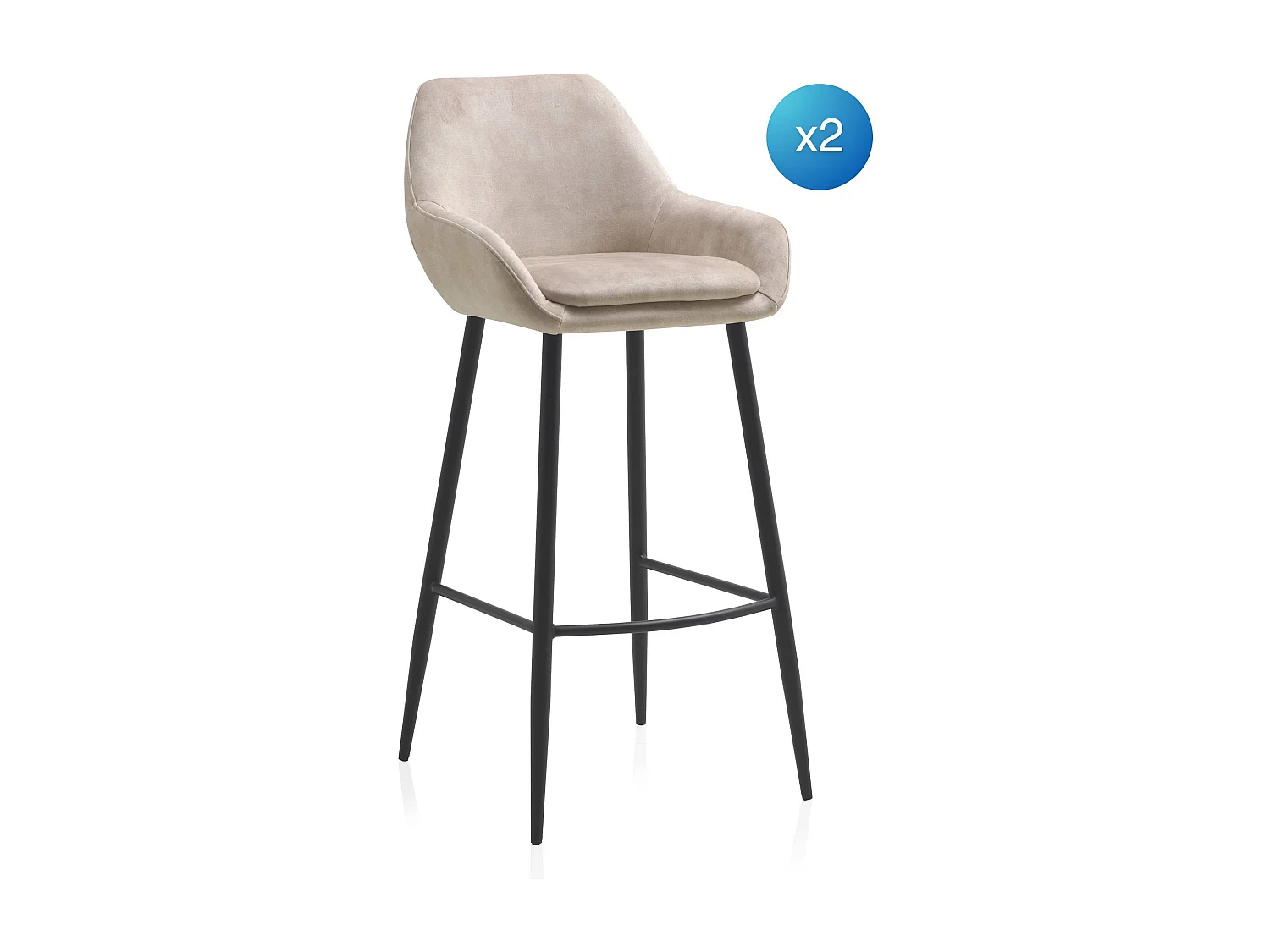 Lot de 2 tabourets rembourrés de couleur beige et pieds métal noir