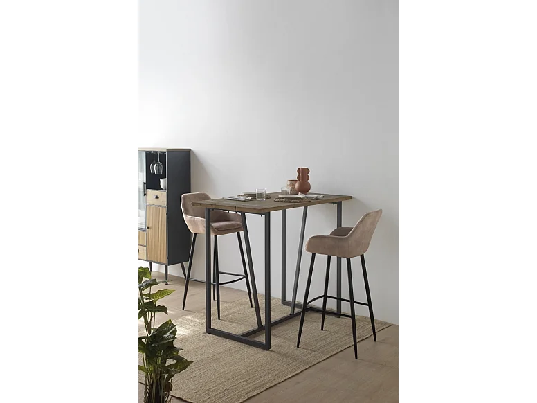 Lot de 2 tabourets rembourrés de couleur beige et pieds métal noir