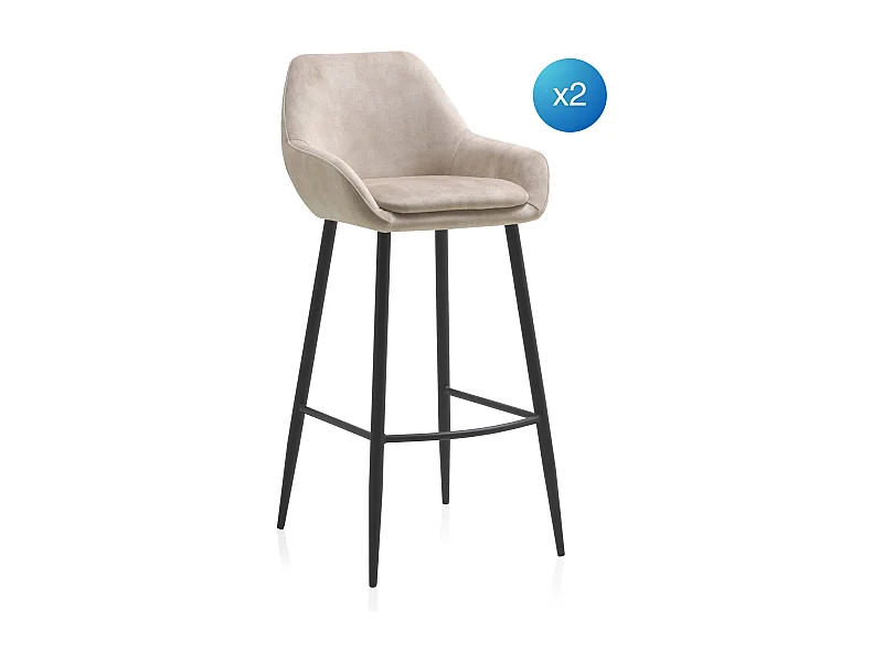 Lot de 2 tabourets rembourrés de couleur beige et pieds métal noir