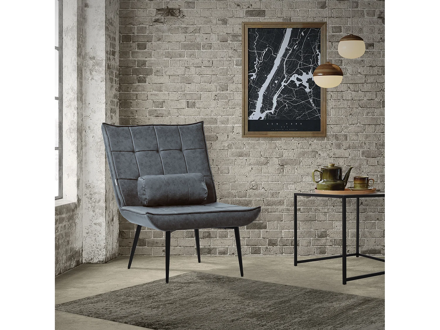 ML-Design Poltroncina da salotto antracite con schienale ergonomico sedia imbottita vintage poltrona relax con gambe in metallo nero per soggiorno