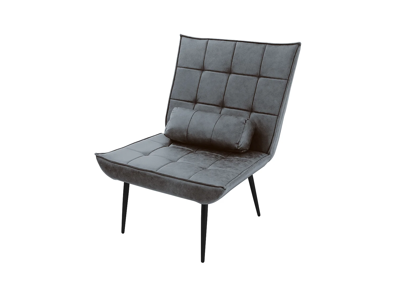 Fauteuil lounge avec coussin lombaire anthracite chaise rembourré confortable moelleux pieds métalliques noirs canapé individuel de relax ergonomique