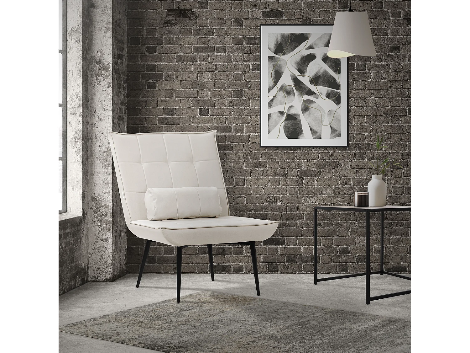 ML-Design Poltroncina da salotto crema con schienale ergonomico sedia imbottita vintage poltrona relax con gambe in metallo nero per soggiorno